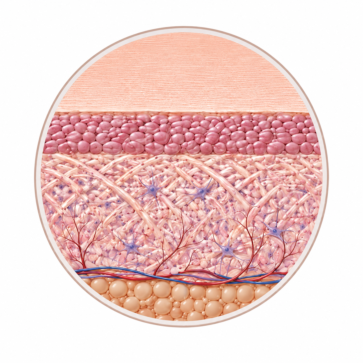 Illustration of remodeled collagen creating smoother, firmer skin