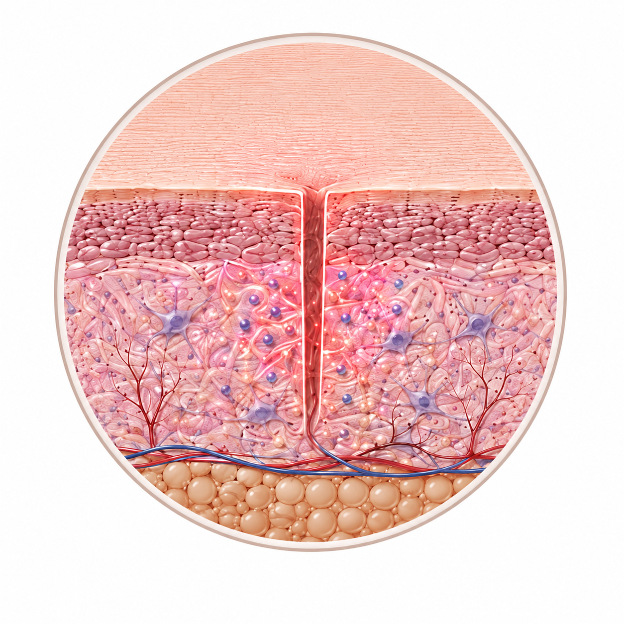 Illustration of the skin's healing response boosting collagen production