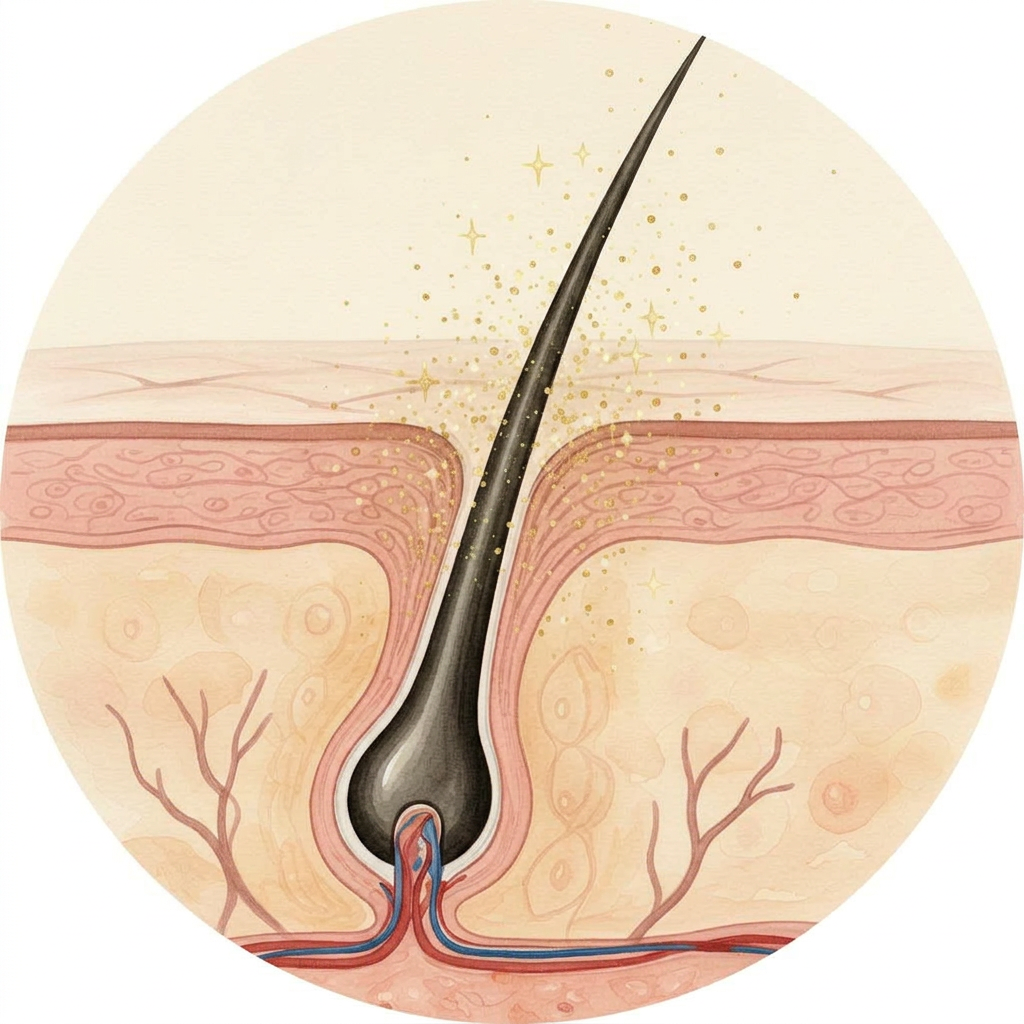 Hair follicle cross-section showing natural repair response with increased circulation
